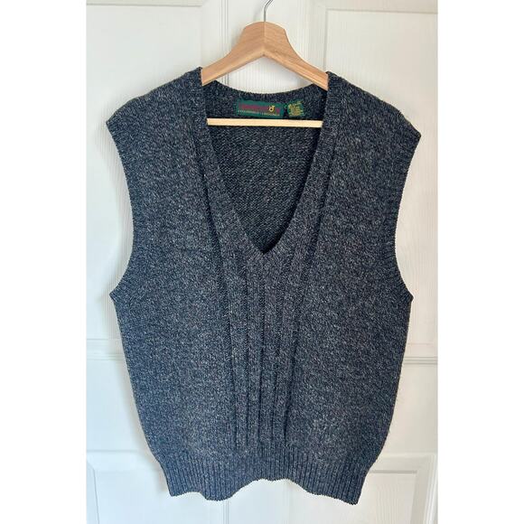 Vintage Hunting Horn 100% Shetland Wool Charcoal Men's Sweater Vest Size M - Picture 2 of 6